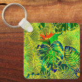 Gold Tropisch Oerwoud Groen laat Waterverf achter Sleutelhanger (Voorkant)