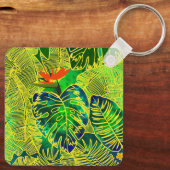 Gold Tropisch Oerwoud Groen laat Waterverf achter Sleutelhanger (Achterkant)