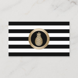 Gold Tropische anananas Modern Black White Stripes Visitekaartje