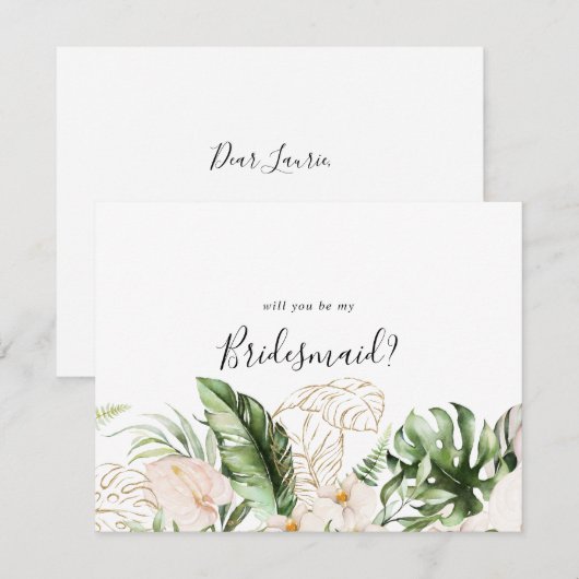 Gold Tropische Bridesmaid-kaartje Notitiekaartje (Voorkant / Achterkant)