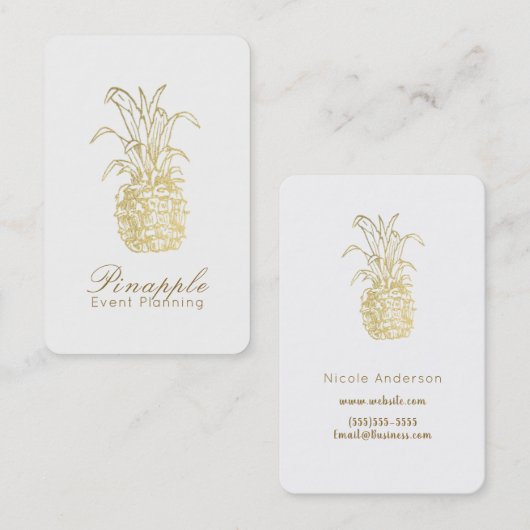 Gold tropische elegant moderne  anananas visitekaartje (Voorkant / Achterkant)