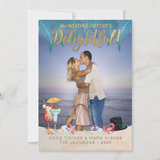 Gold Tropische Feestdagen Kerstmis in Florida Foto Feestdagenkaart (Voorkant)