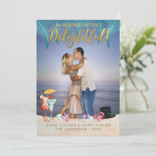 Gold Tropische Feestdagen Kerstmis in Florida Foto Feestdagenkaart (Staand voorkant)