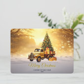 Gold Truck Christmas Tree Holiday Card Feestdagenkaart (Staand voorkant)