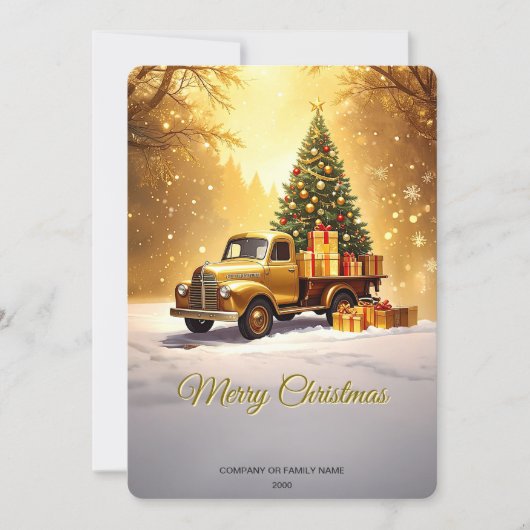 Gold Truck Christmas Tree Holiday Card Feestdagenkaart (Voorkant)