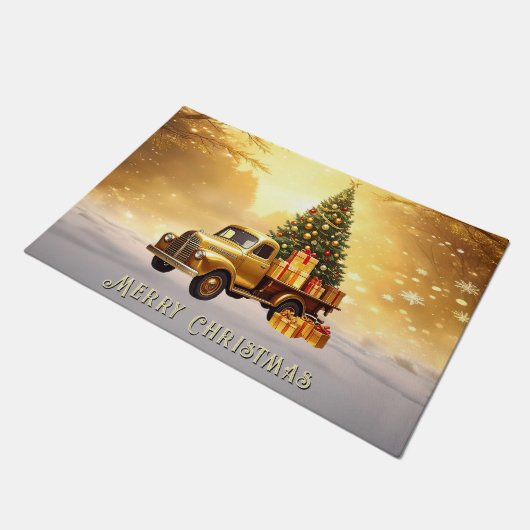 Gold Truck Christmas Tree Holiday Doormat Deurmat (Schuin)