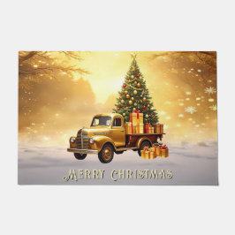 Gold Truck Christmas Tree Holiday Doormat Deurmat