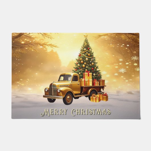 Gold Truck Christmas Tree Holiday Doormat Deurmat (Voorkant)