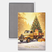 Gold Truck Christmas Tree Holiday Magnet (Voorkant / Achterkant)