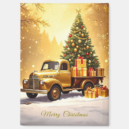 Gold Truck Christmas Tree Holiday Magnet
