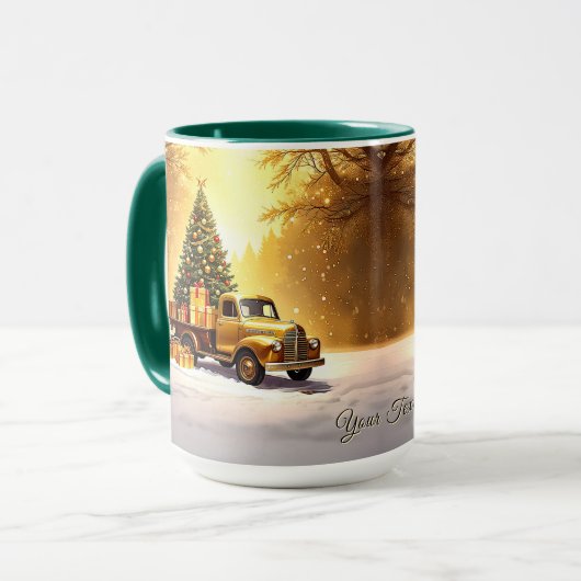 Gold Truck Christmas Tree Holiday Mug Mok (Voorkant links)