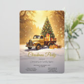 Gold Truck Christmas Tree Holiday Party Invitation Kaart (Staand voorkant)