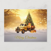 Gold Truck Christmas Tree Holiday Postcard Briefkaart (Voorkant)