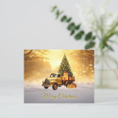 Gold Truck Christmas Tree Holiday Postcard Briefkaart (Staand voorkant)