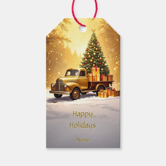 Gold Truck Kerstboom Gift Label Cadeaulabel (Voorkant)