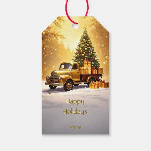 Gold Truck Kerstboom Gift Label Cadeaulabel (Achterkant)