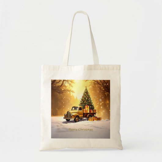 Gold Truck Kerstboom Vakantie Canvas tas (Voorkant)