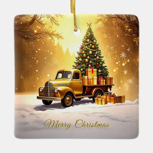Gold Truck Kerstboom Vakantie Ornament (Voorkant)