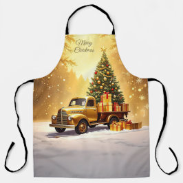 Gold Truck Kerstboom Vakantie Schort