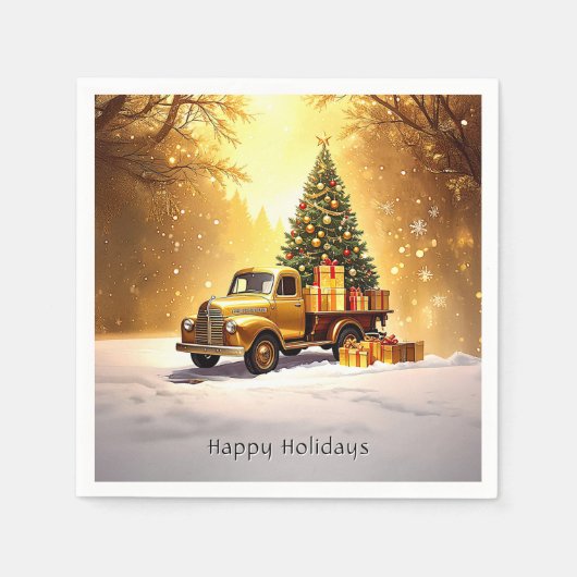 Gold Truck Kerstboom Vakantie servet (Voorkant)