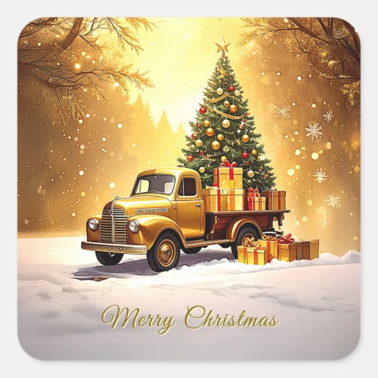 Gold Truck Kerstboom Vakantie Sticker (Voorkant)