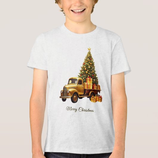 Gold Truck Kerstboom Vakantie Tri-Blend Shirt (Voorkant)