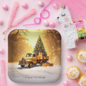 Gold Truck Kerstboom Vakantiepapier Bord (Feest)