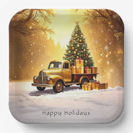 Gold Truck Kerstboom Vakantiepapier Bord