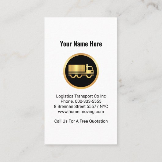 Gold Truck Pijlen Logistiek Driver Visitekaartje (Achterkant)