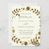 Gold Tulips omwoeld huwelijksuitnodiging met ringe (Voorkant)