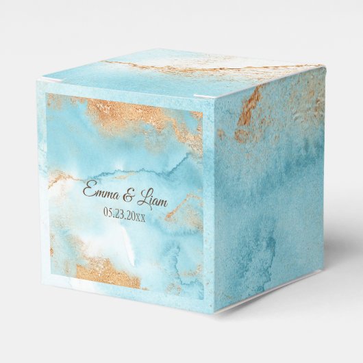 Gold Turquoise Abstract Name Script Modern Wedding Bedankdoosjes (Voorkant Zijde)