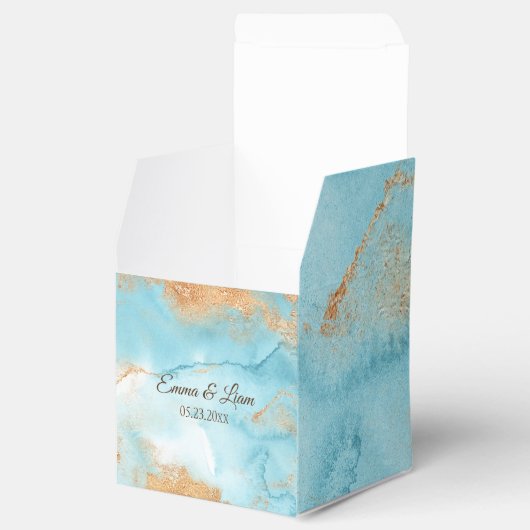 Gold Turquoise Abstract Name Script Modern Wedding Bedankdoosjes (Geopend)