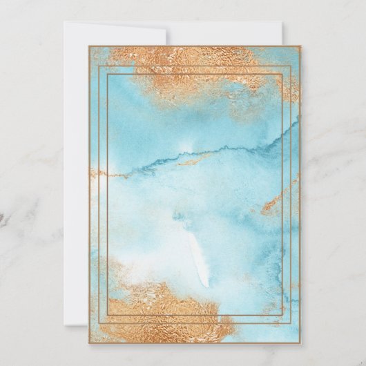 Gold Turquoise Abstract Script Wedding Kaart (Achterkant)