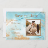 Gold Turquoise Abstracte foto Modern Save The Date (Voorkant)