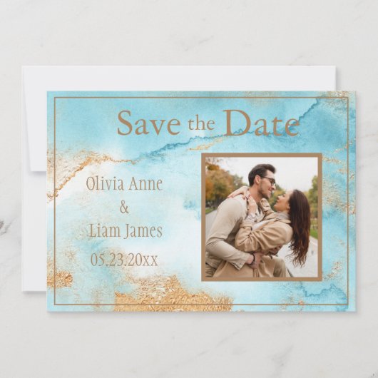Gold Turquoise Abstracte foto Modern Save The Date (Voorkant)