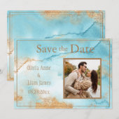 Gold Turquoise Abstracte foto Modern Save The Date (Voorkant / Achterkant)