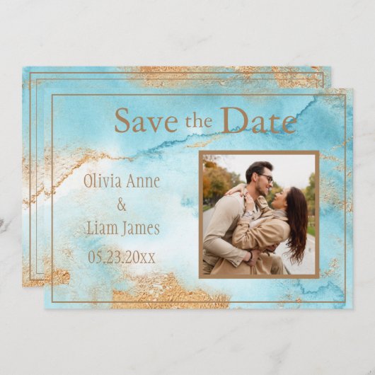 Gold Turquoise Abstracte foto Modern Save The Date (Voorkant / Achterkant)