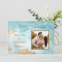 Gold Turquoise Abstracte foto Modern Save The Date