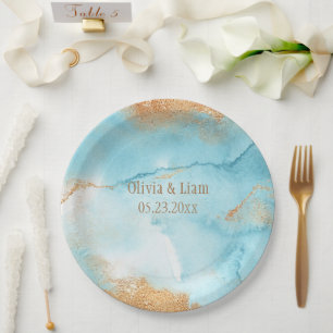 Gold Turquoise Abstracte naam Modern Wedding Papieren Bordje