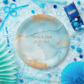 Gold Turquoise Abstracte naam Modern Wedding Papieren Bordje (Feest)