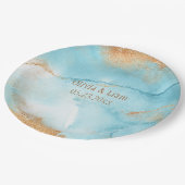 Gold Turquoise Abstracte naam Modern Wedding Papieren Bordje (Gekanteld)