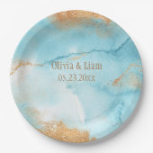 Gold Turquoise Abstracte naam Modern Wedding Papieren Bordje (Voorkant)