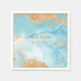 Gold Turquoise Abstracte naam Modern Wedding Servet