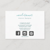 Gold Turquoise Abstracte Waterverf Visitekaartje (Achterkant)