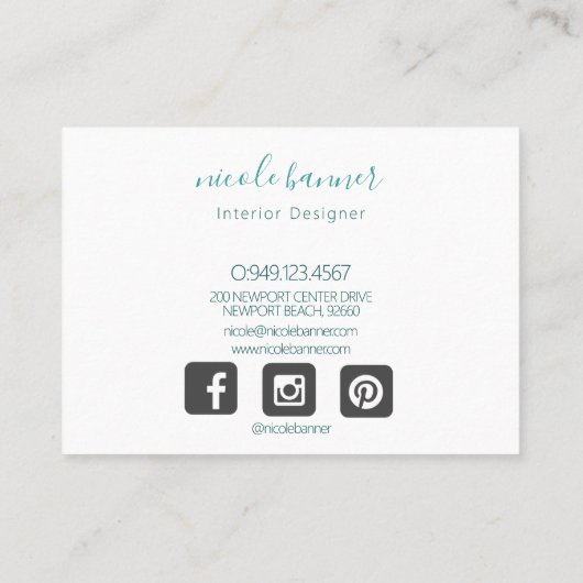 Gold Turquoise Abstracte Waterverf Visitekaartje (Achterkant)