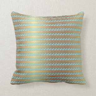 Gold Turquoise Aquamarine Stripes Metallic Royal Kussen
