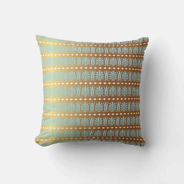 Gold Turquoise Aquamarine Stripes Metallic Royal Kussen (Voorkant)