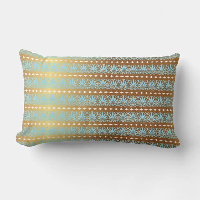 Gold Turquoise Aquamarine Stripes Metallic Royal Kussen (Voorkant)