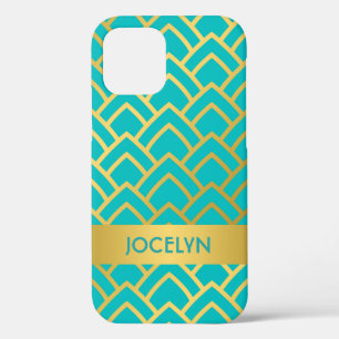 Gold Turquoise Art Deco Geometric Personalized Case-Mate iPhone Case