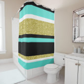 Gold Turquoise Black Stripe Shower Curtain Douchegordijn (In situ)